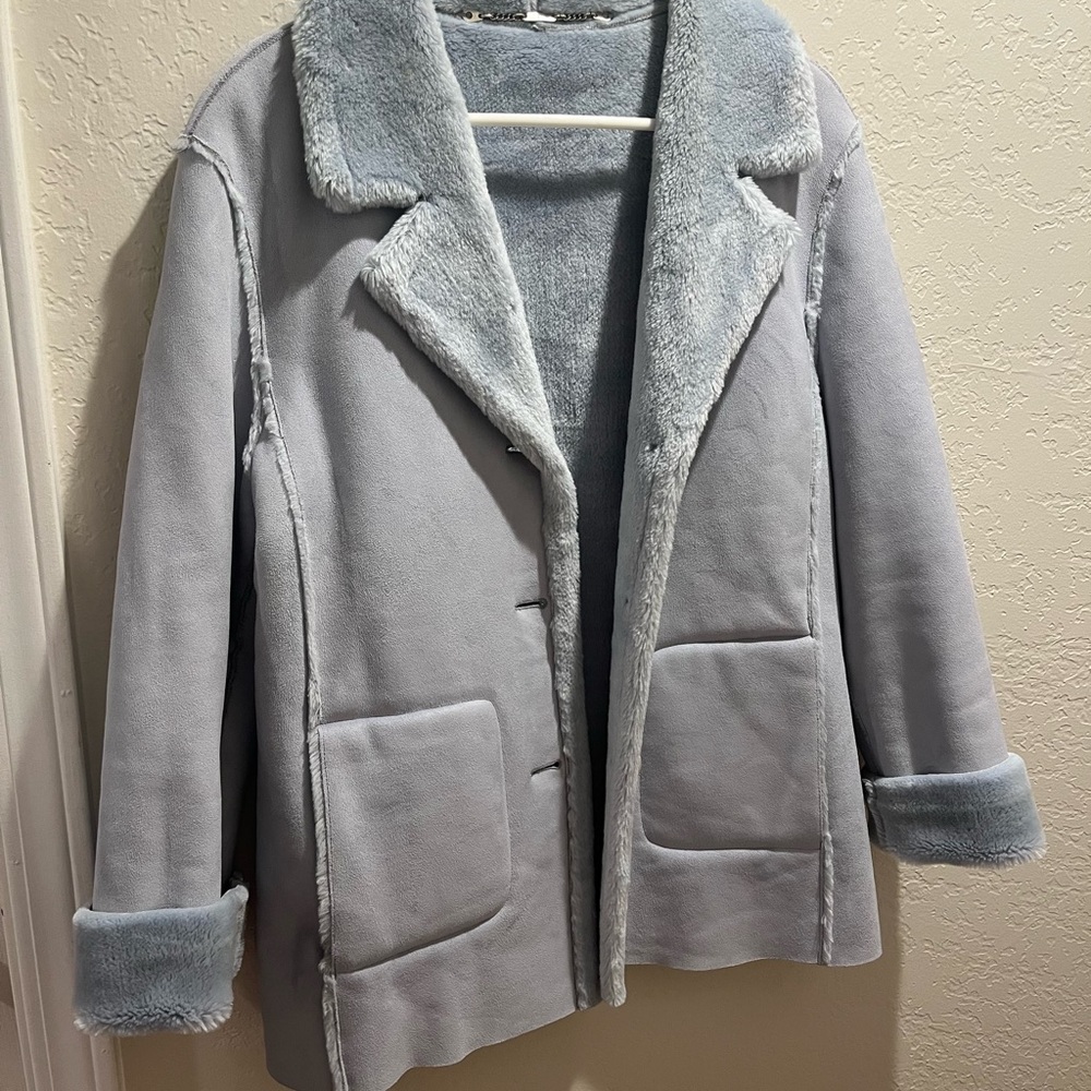 Women's penny lane light baby blue fur Faux Shearling Jacket - Soft Plush Lining